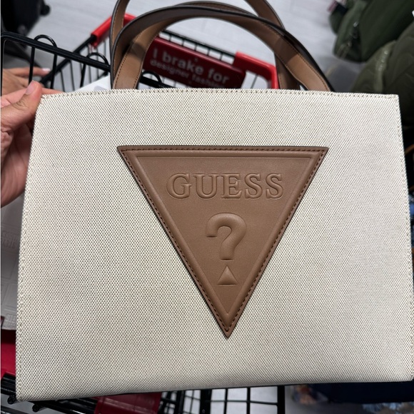 Guess Cream and Brown Logo Tote - Picture 1 of 3